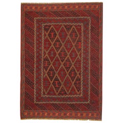 Vintage Handmade Carpet Oriental Rug Traditional Deep Red Rugs Square Turkmen Design