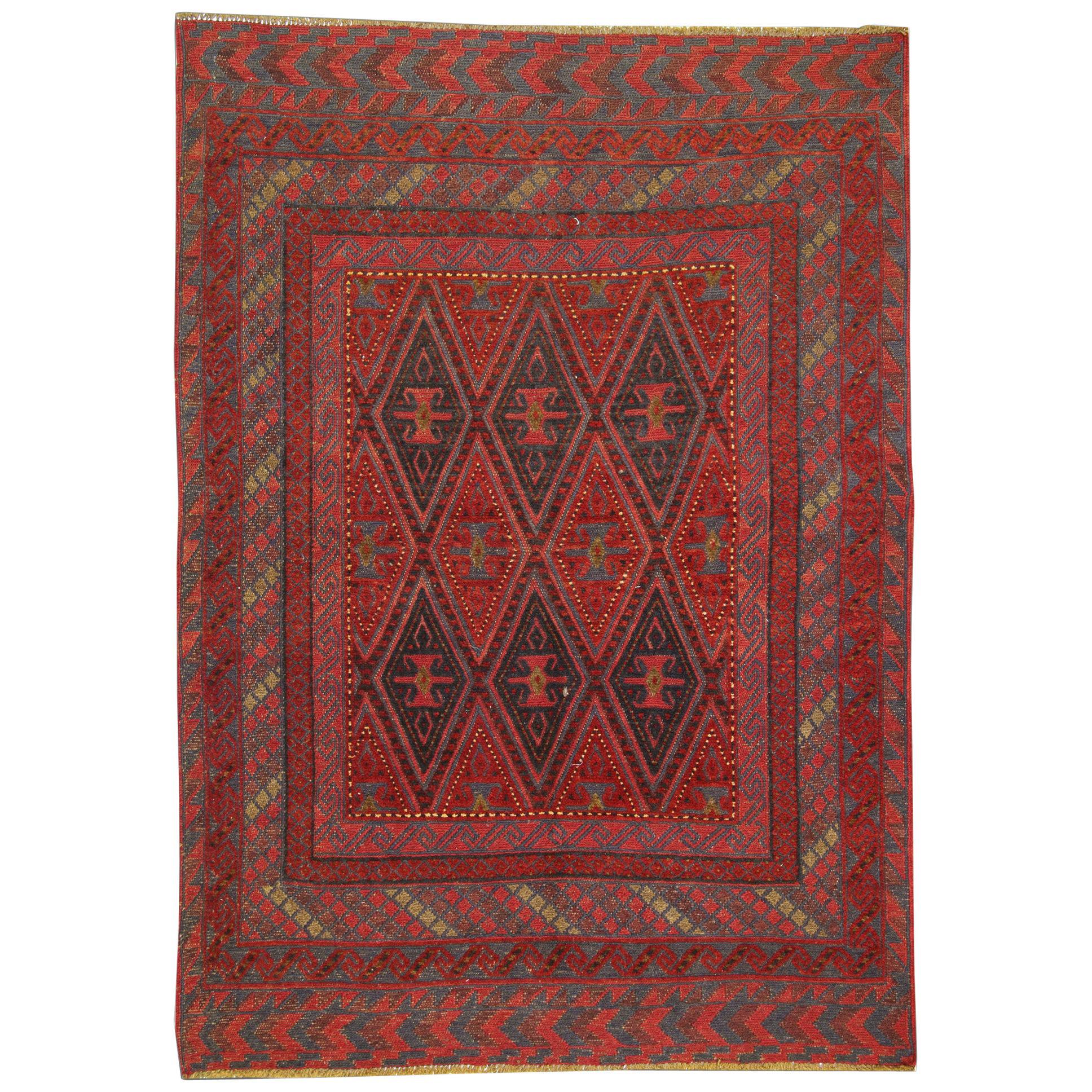 Handmade Oriental Rug Traditional Deep Red Rugs Square Turkmen Design Carpet