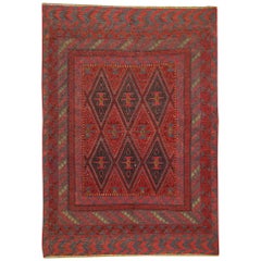 Handmade Oriental Rug Traditional Deep Red Rugs Square Turkmen Design Carpet