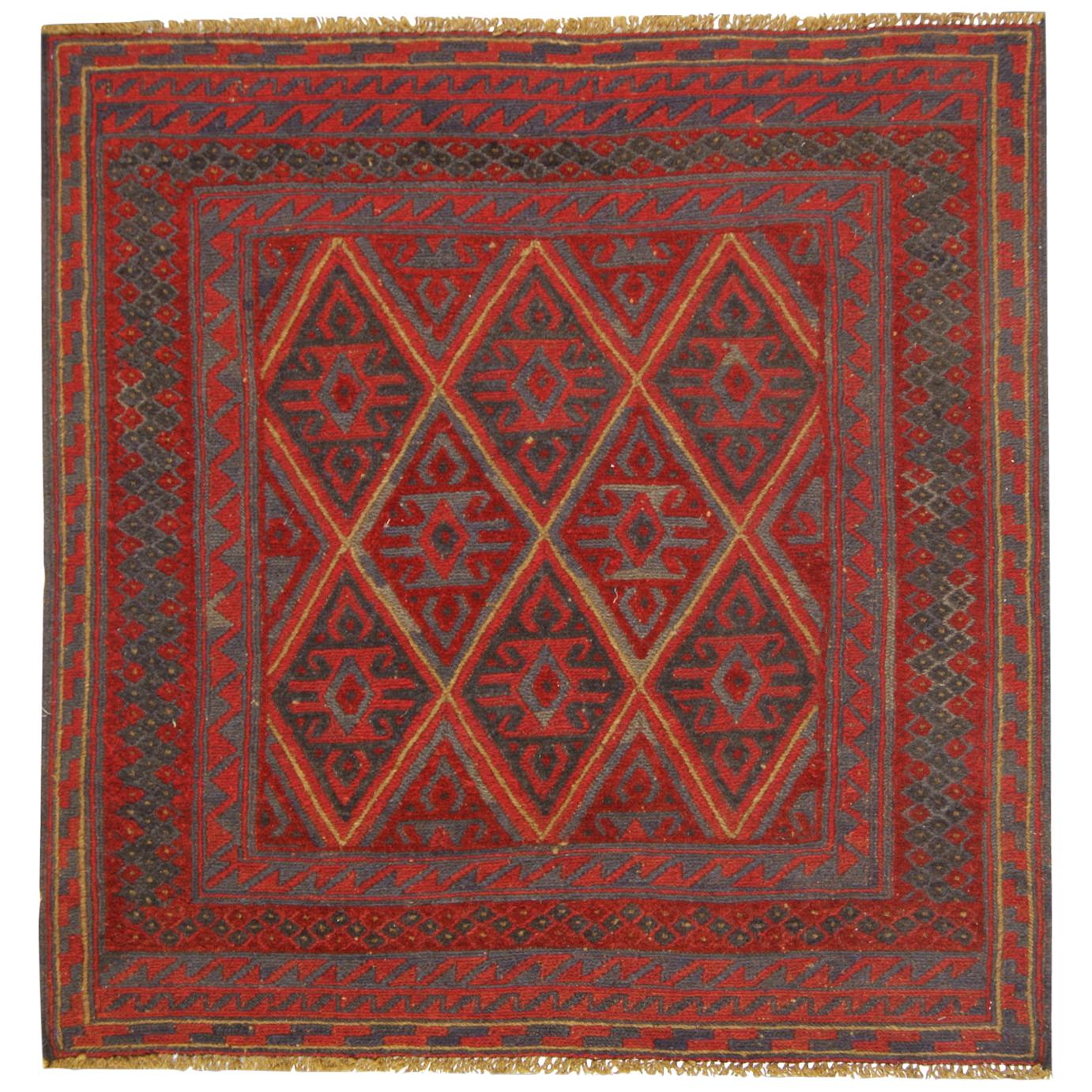 Handmade Carpet Oriental Rug Traditional Deep Red Rugs Square Turkmen Rug