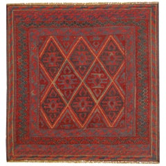 vintage carpet Handmade Carpet Oriental Rug Traditional Deep Red Rugs Square Turkmen Rug