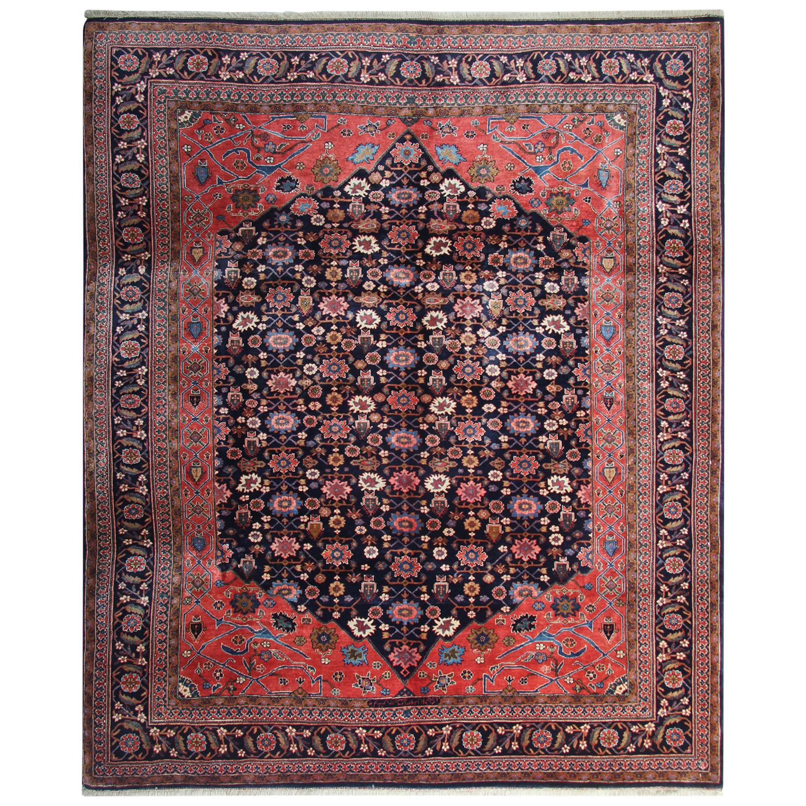 Handgefertigter orientalischer Teppich aus Wolle, roter geblümter traditioneller Wohnzimmerteppich im Angebot