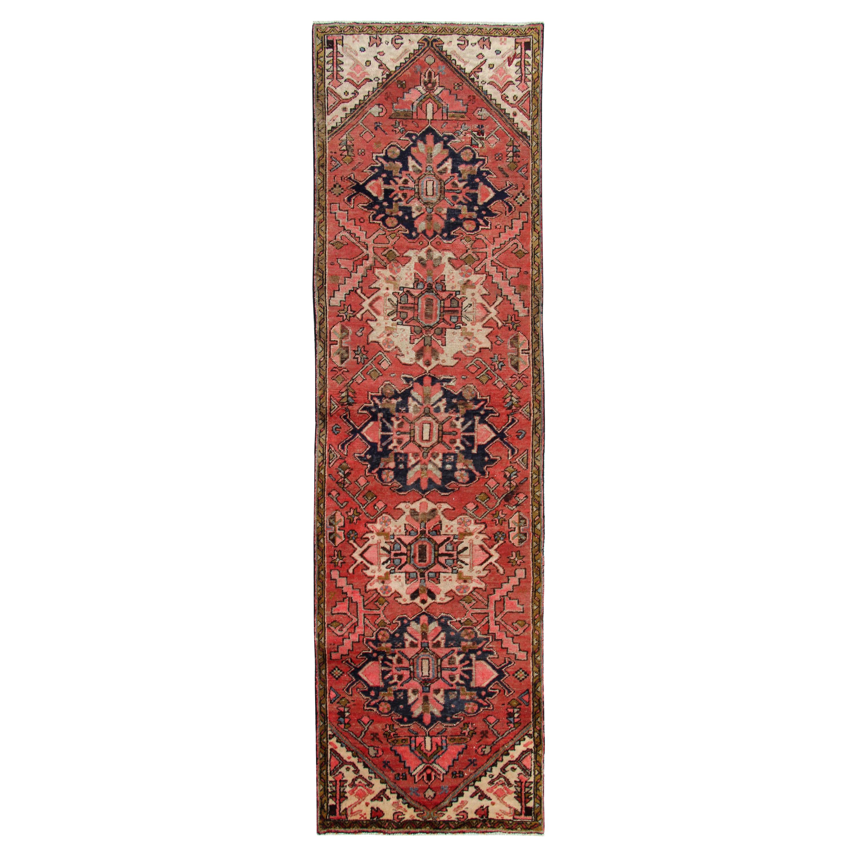 Handgefertigter orientalischer Läufer, langer, traditioneller rostfarbener Teppich aus Wolle