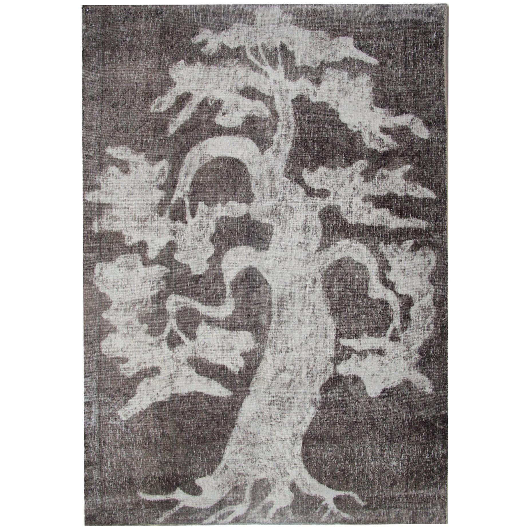 Handmade Oriental Turkish Carpets, Vintage Grey Tree, Black and White Area Rug