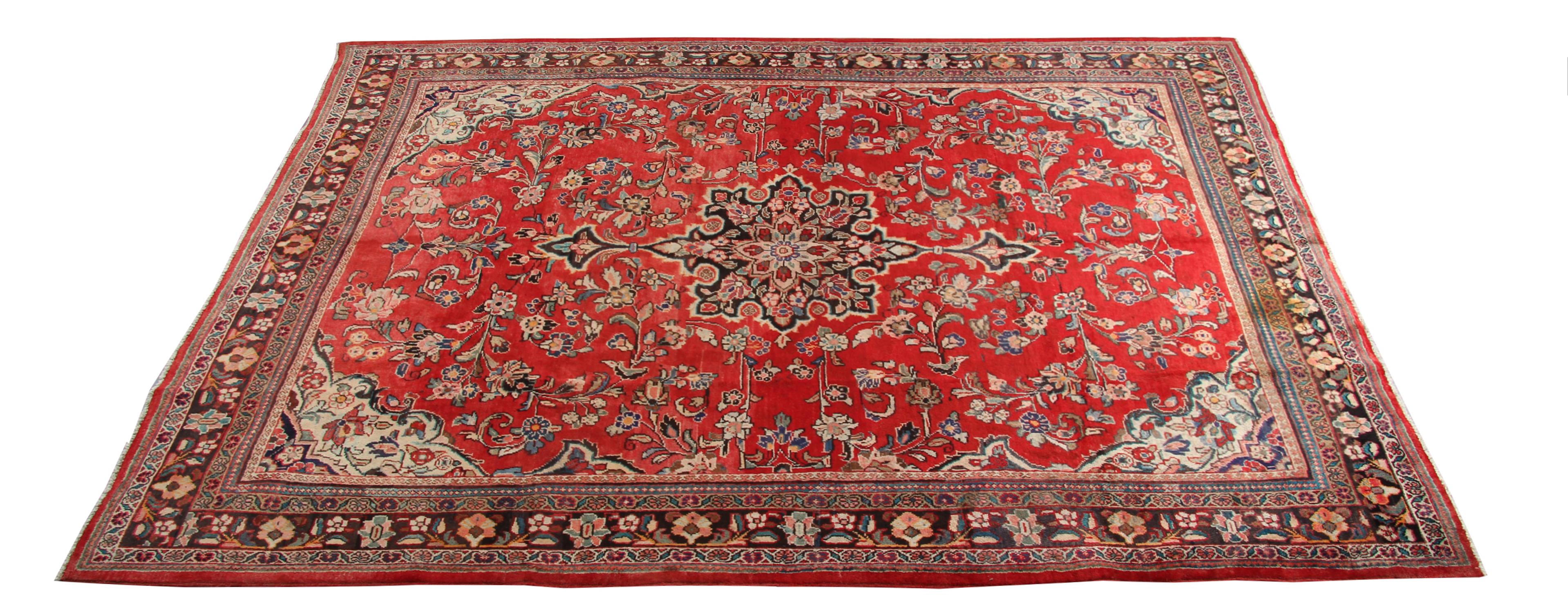 Decorated with a fantastic symmetrical medallion design, adorned with a high level of detail and a fantastic colour pallet including red, blue, rust and cream. This elegant design is sure to uplift any room it’s introduced into. These handmade