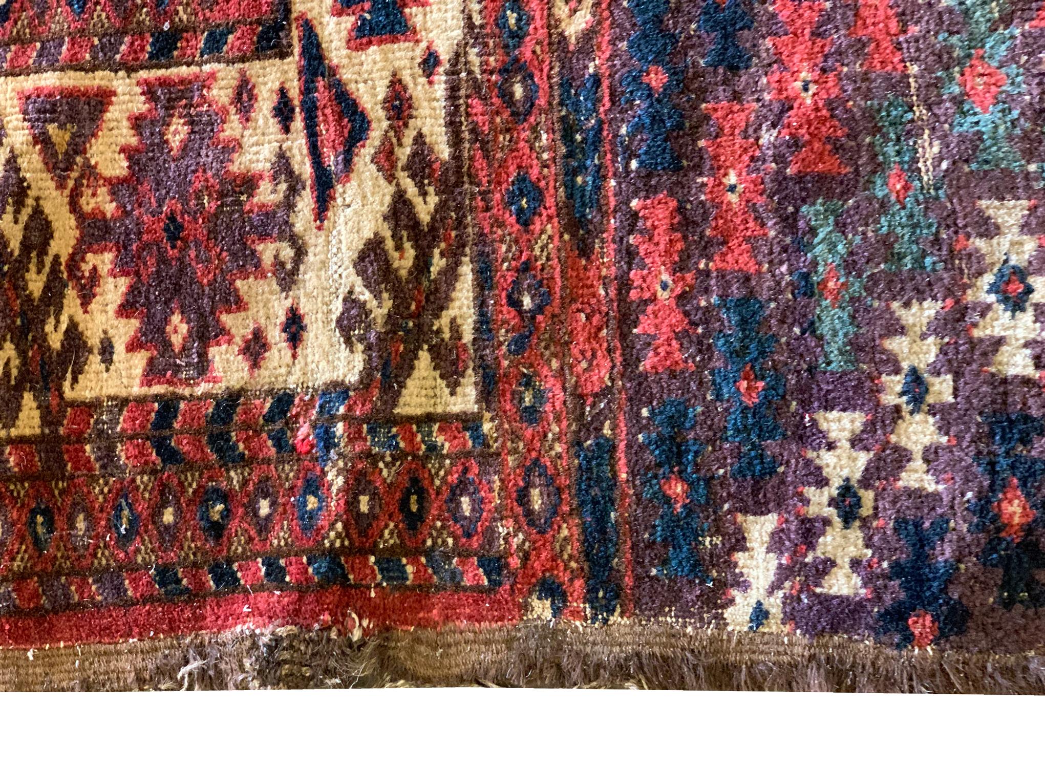 Cotton Handmade Oriental Turkmen Antique Carpet Wool Brown Cream Area Rug For Sale