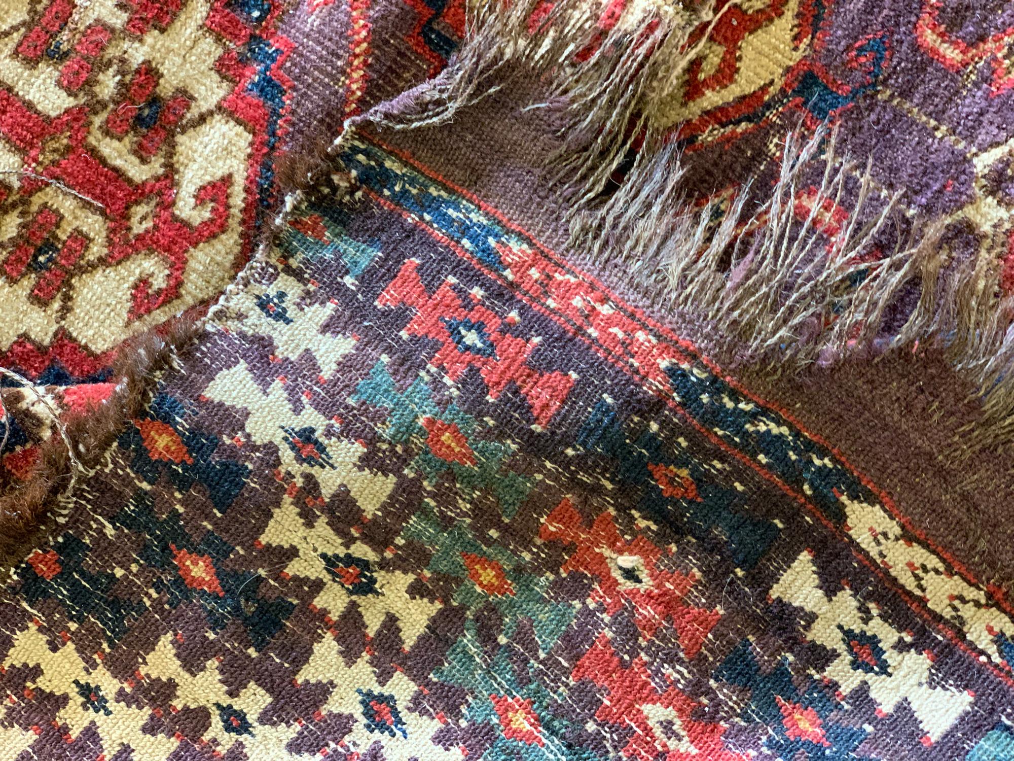 Handmade Oriental Turkmen Antique Carpet Wool Brown Cream Area Rug For Sale 2