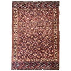 Handmade Oriental Turkmen Antique Carpet Wool Brown Cream Area Rug