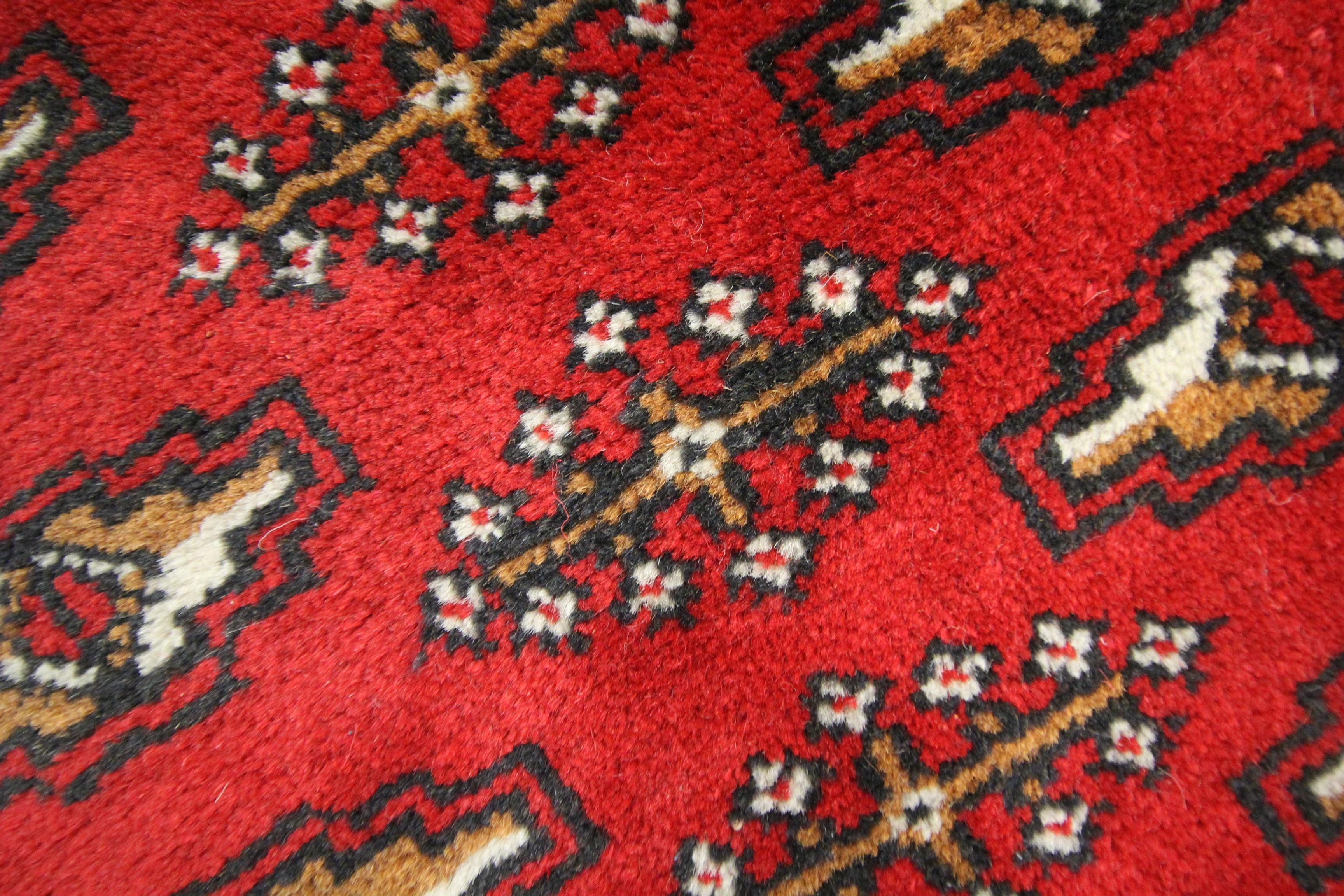 Tribal Wool Area Rug Traditional Red Afghan Poshti Small Rug Handmade Oriental For Sale