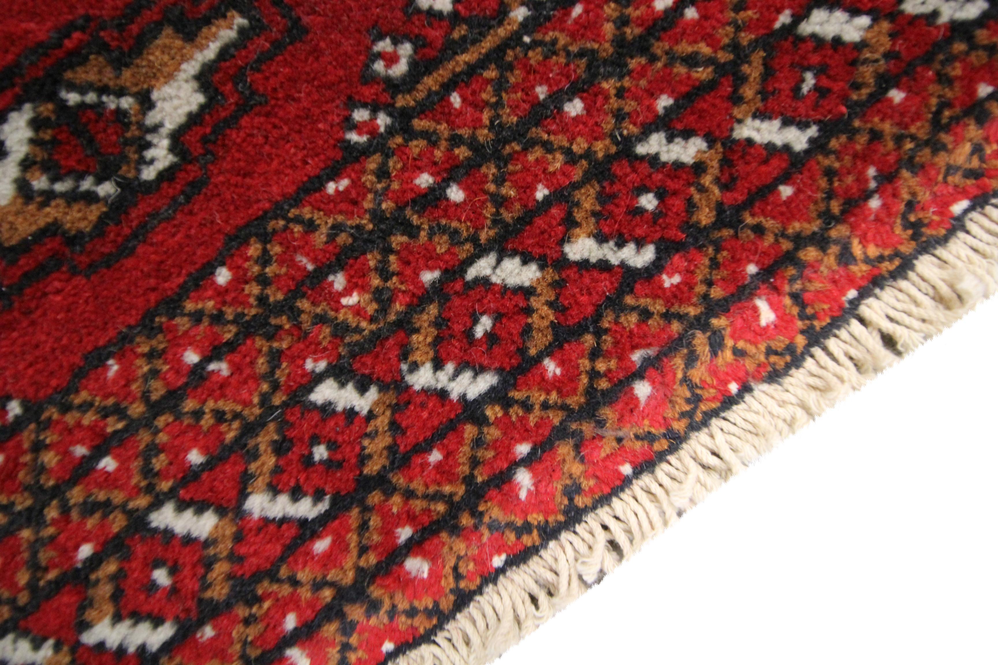 Turkmen Wool Area Rug Traditional Red Afghan Poshti Small Rug Handmade Oriental For Sale