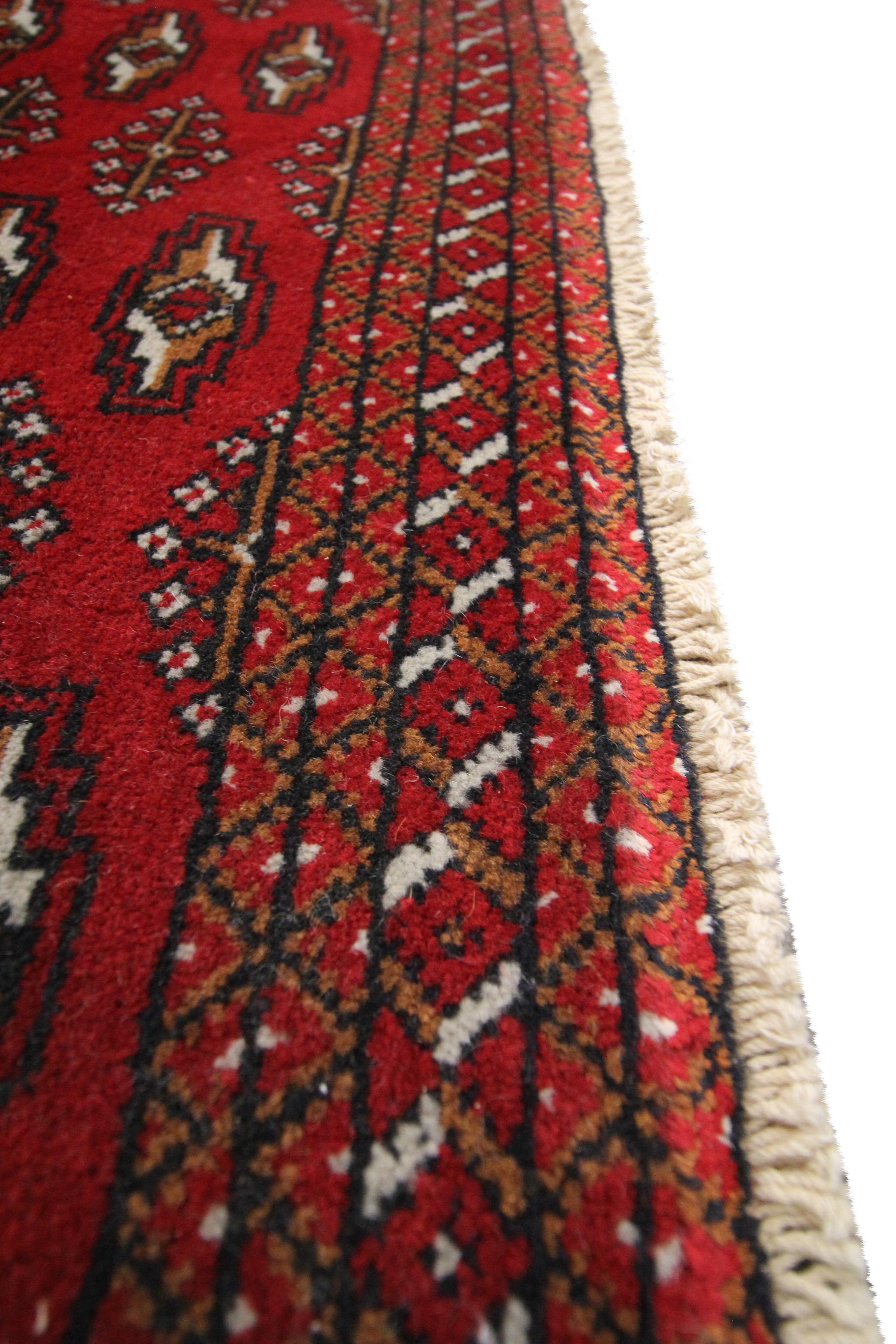 Hand-Knotted Wool Area Rug Traditional Red Afghan Poshti Small Rug Handmade Oriental For Sale