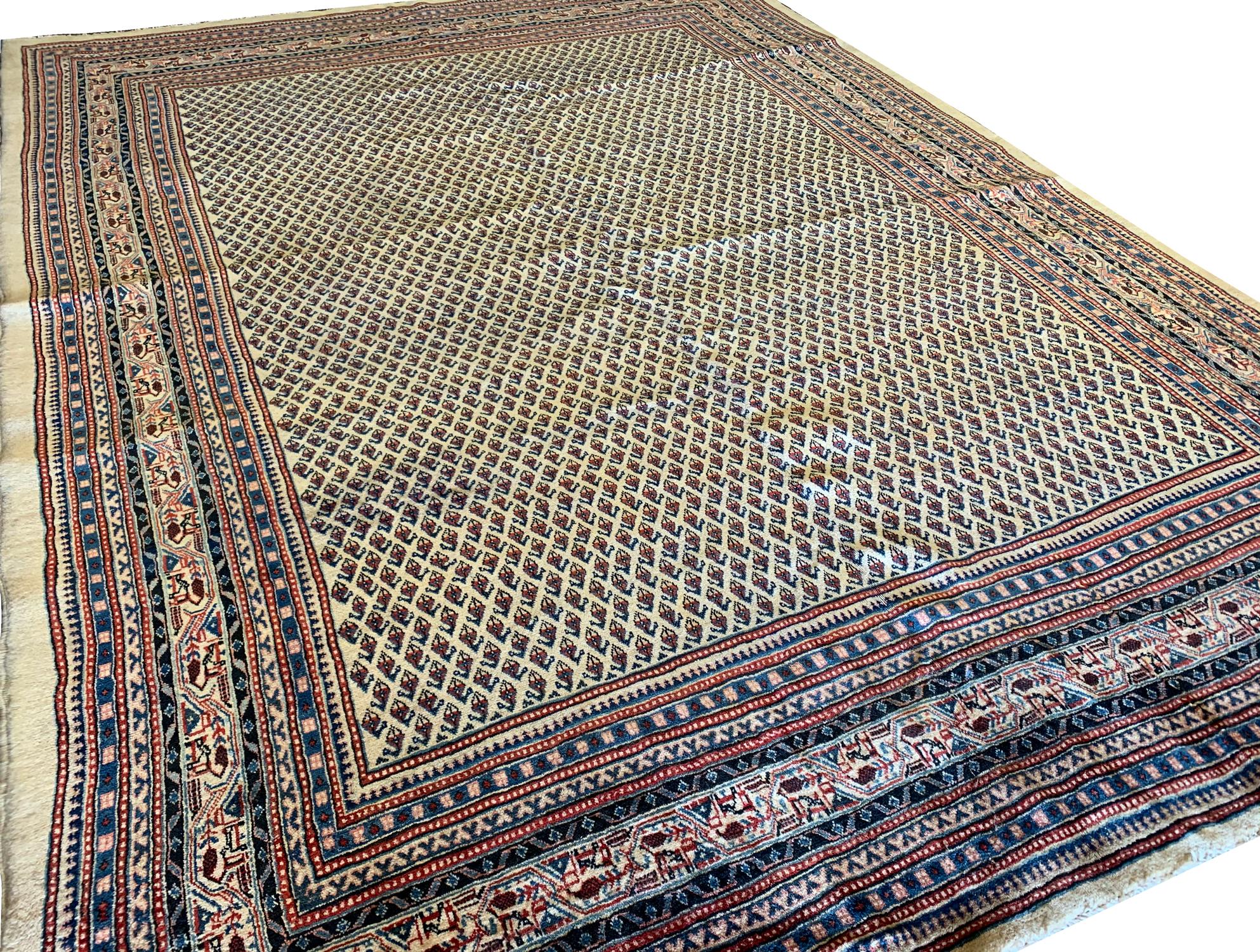 Mid-Century Modern Oriental  Rug Handmade Carpet Traditional Wool All Over Paisley Area Rug For Sale