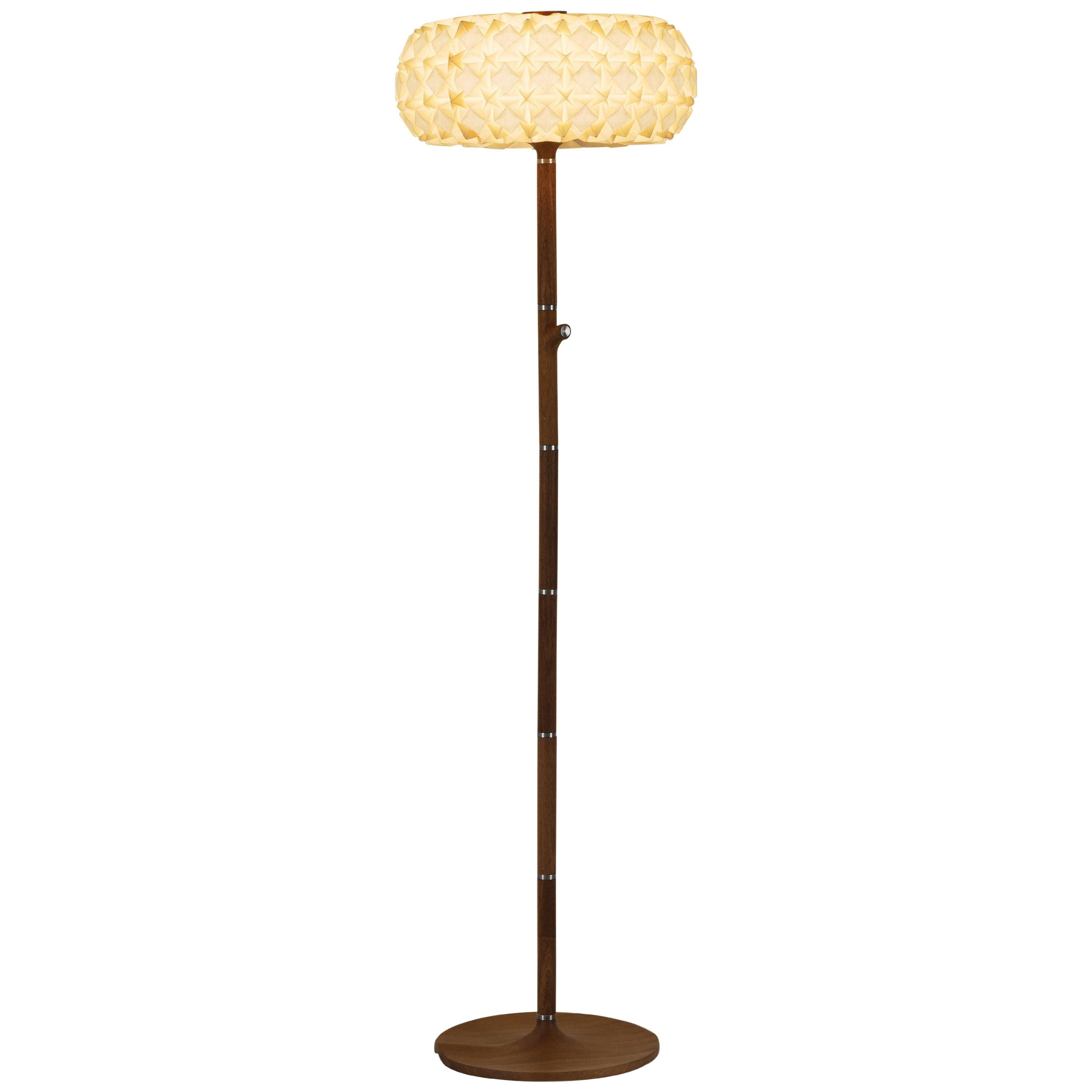 Origami Paper and Mahogany "96 Molecules" Floor Lamp by Aqua Creations For Sale