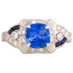 Handmade Original Art Deco 1920s Diamond and Sapphire Ring