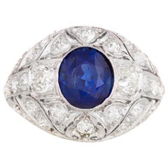 Handmade Original Art Deco 1920s Platinum Diamond and Sapphire Ring