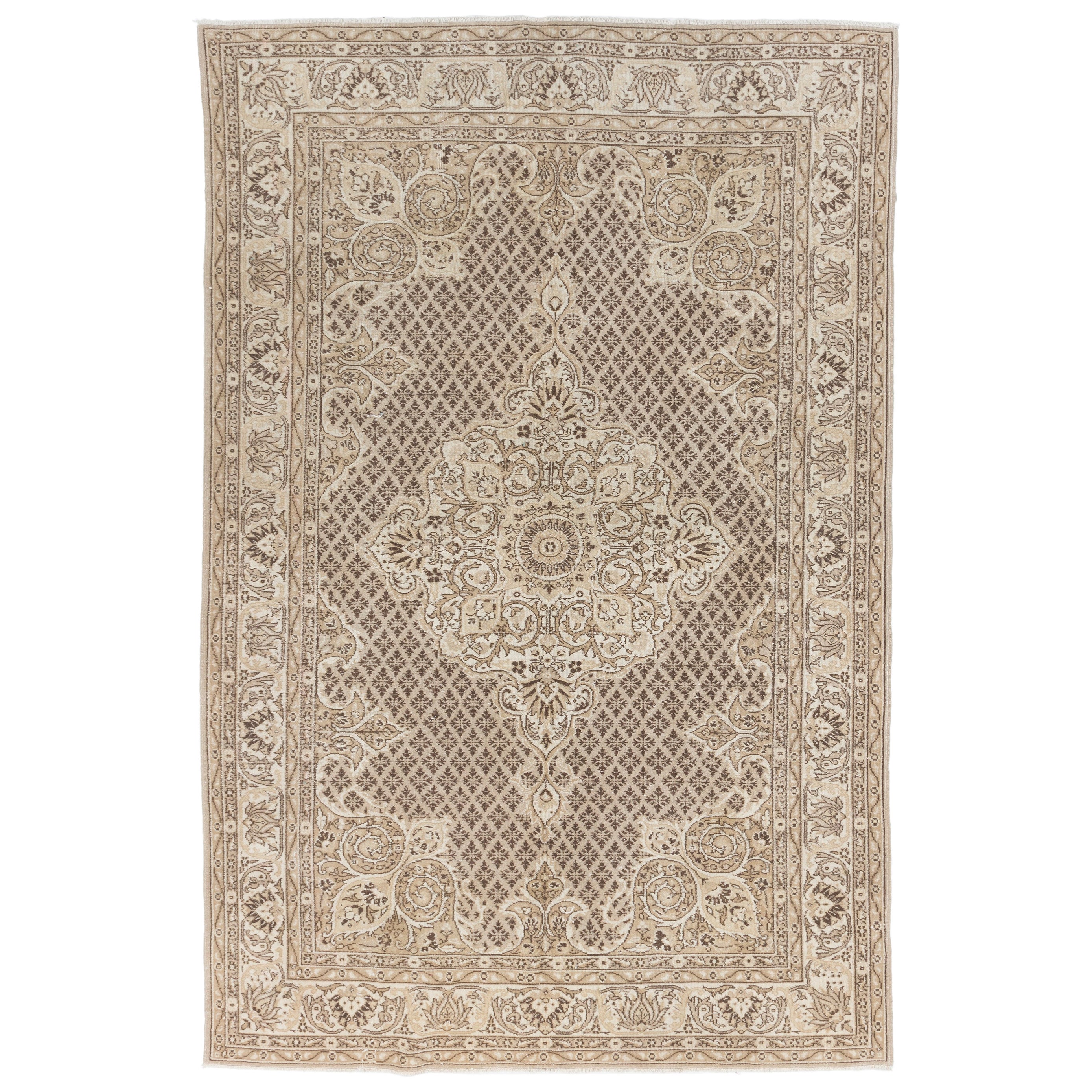 7x10.4 Ft Handgefertigter Oushak-Teppich in Beige. Vintage-Teppich für Bauernhaus-Dekor
