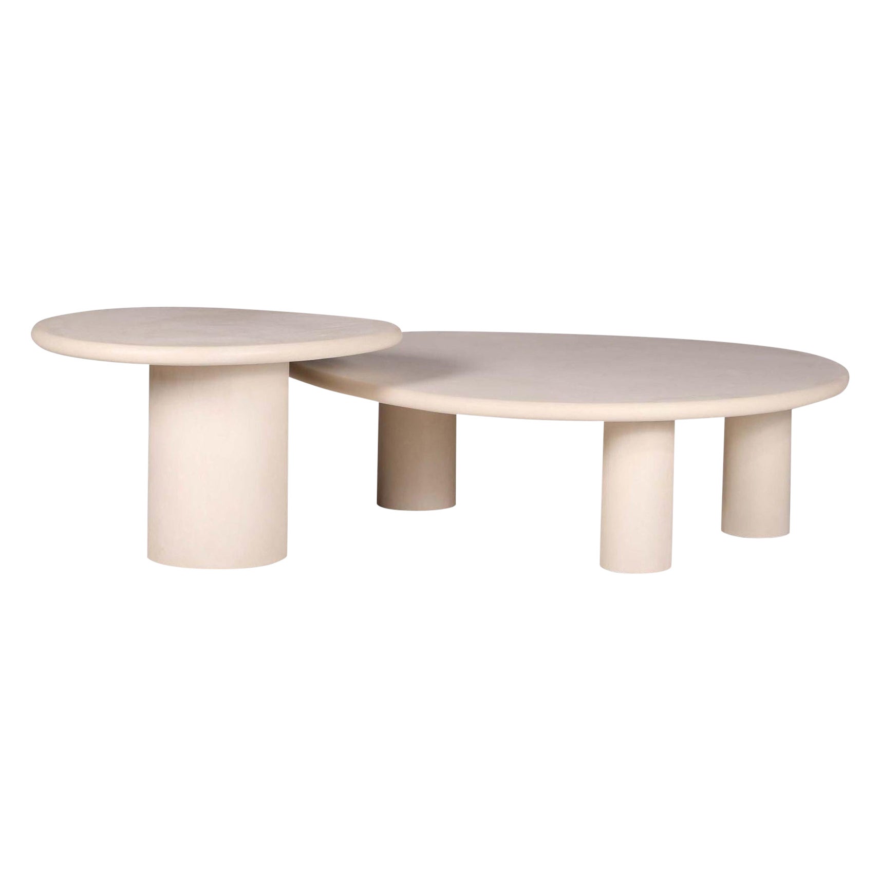 Ensemble de tables d'extérieur en plâtre naturel en forme de roche faites à la main par Philippe Colette en vente