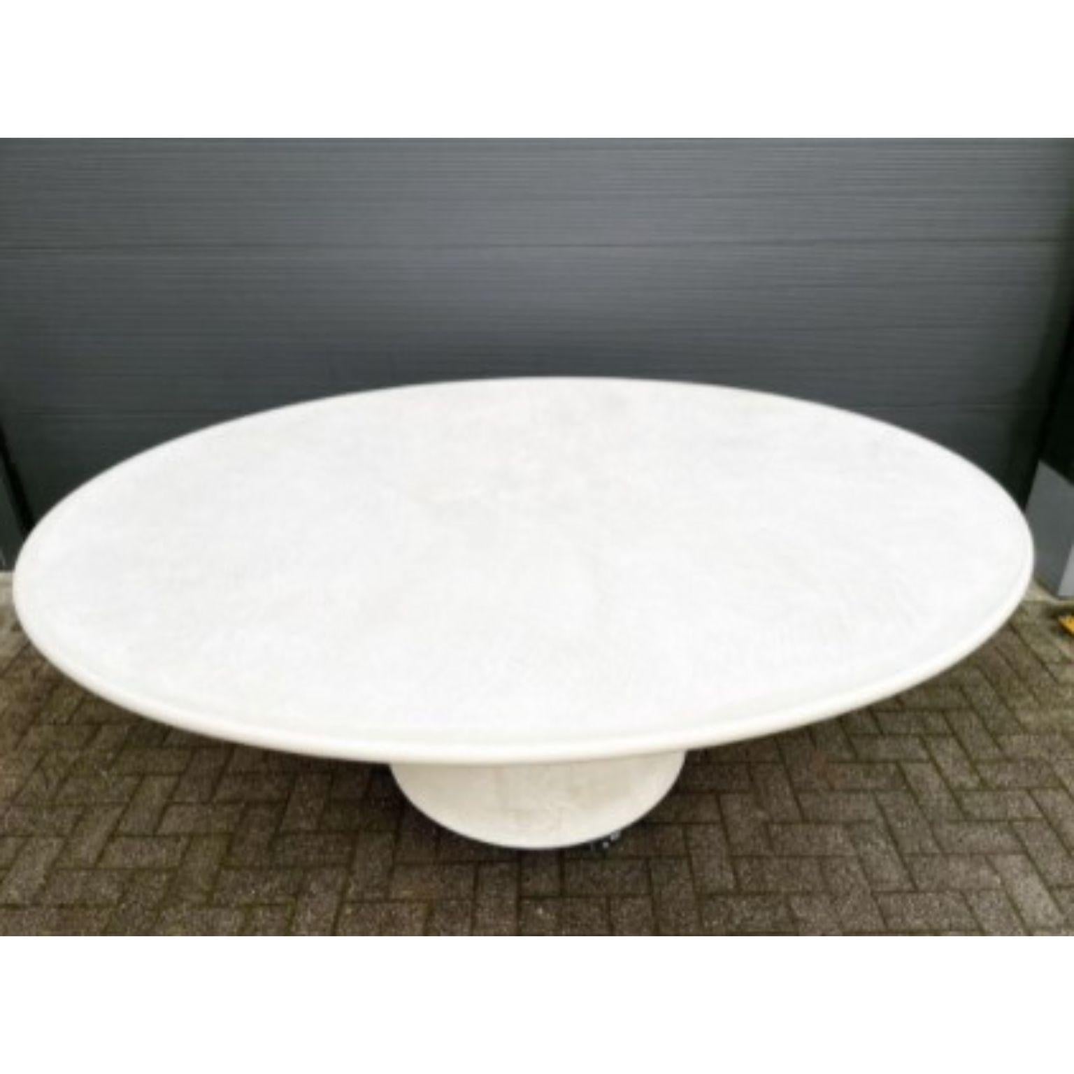 Handmade Outdoor round dining table 120 by Philippe Colette
Dimensions: Ø 120 
 foot diameter: 40 cm
Customized height
Materials: Mineral lime plaster.

All shapes / sizes can be customized. Wide range of colors.

Our tables are in mineral