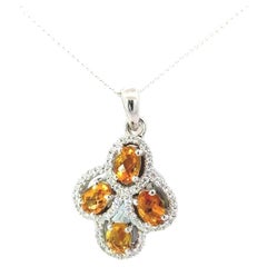 Colgante Art Déco con halo de piedra de nacimiento citrino de corte oval en plata 925 Joyas para regalo
