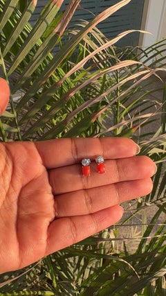 Handmade Oval Cut Coral Gemstone Studs Earring for Women Present in 925 Silver