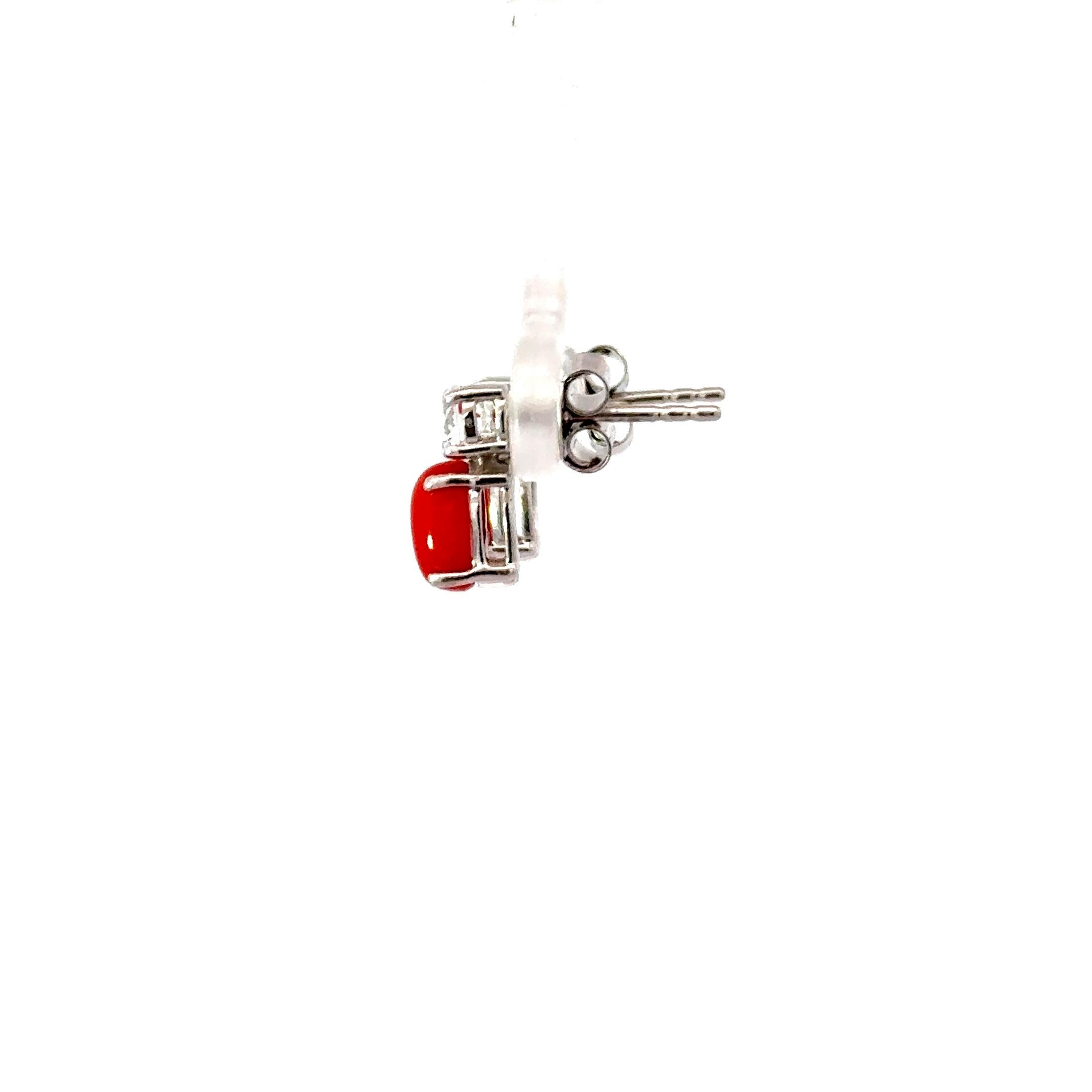 Art Deco Handmade Oval Cut Coral Gemstone Studs Earring for Women Present in 925 Silver For Sale