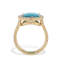 Anillo de Oro Amarillo con Cabujón de Diamante de Turmalina Paraiba Ovalado Hecho a Mano