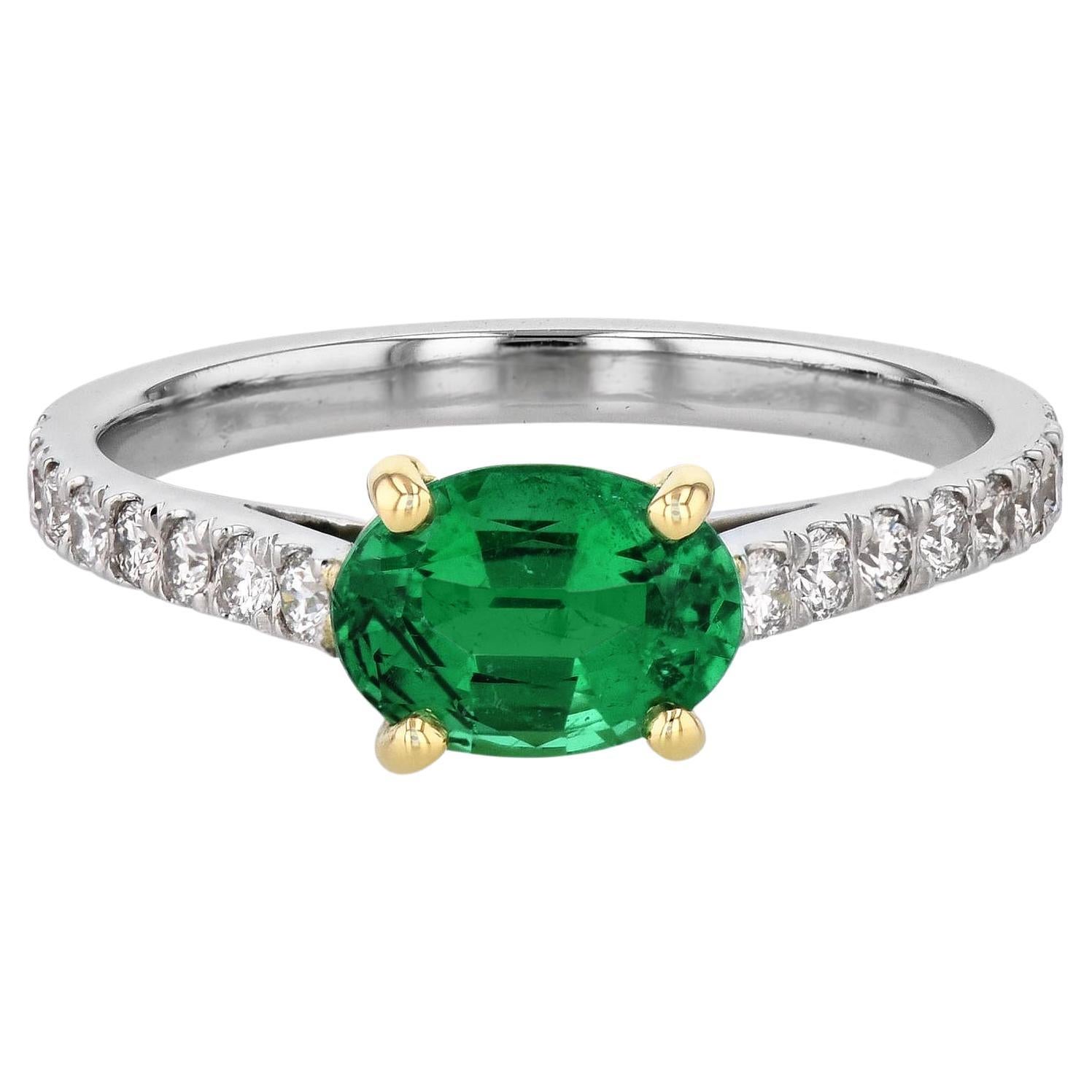 Handmade Oval Zambian Emerald Platinum Yellow Gold Ring For Sale