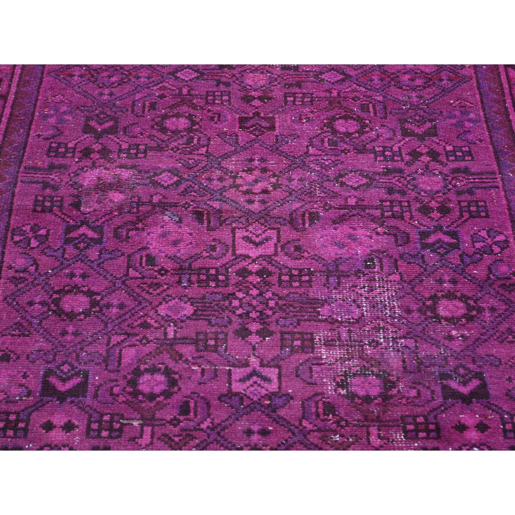Hand-Knotted Handmade Overdyed Persian Hussainabad Vintage Runner Distressed Wool Rug
