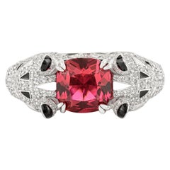 Anello d'argento unisex con zircone rosso e bianco, realizzato a mano, con la dichiarazione dell'animale pantera.