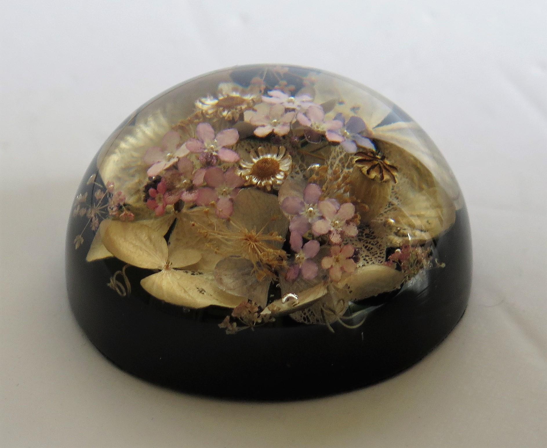 20th Century Handmade Paperweight with Real Wild Flowers by Sarah Rogers, English circa 1970s