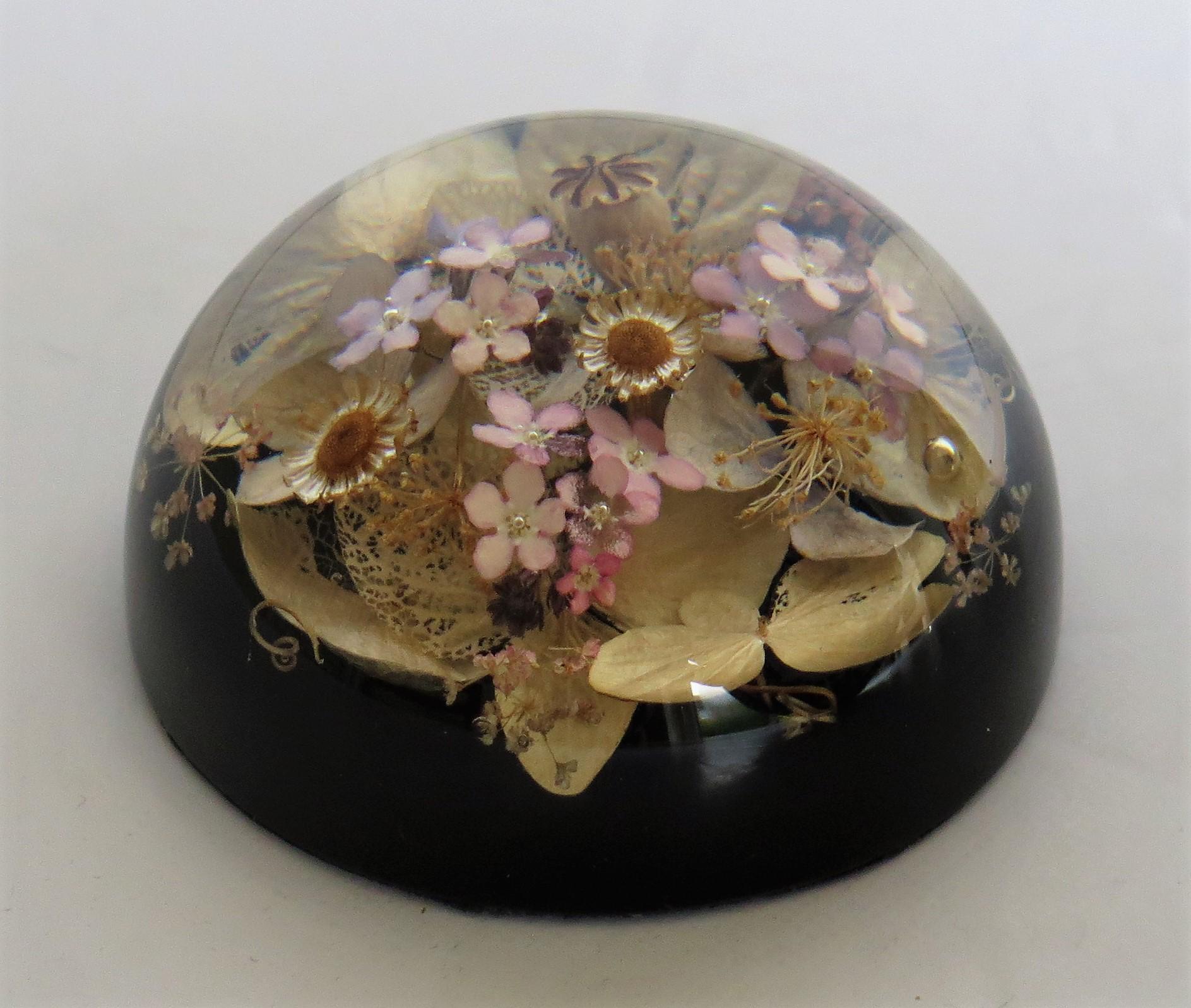 Acrylic Handmade Paperweight with Real Wild Flowers by Sarah Rogers, English circa 1970s