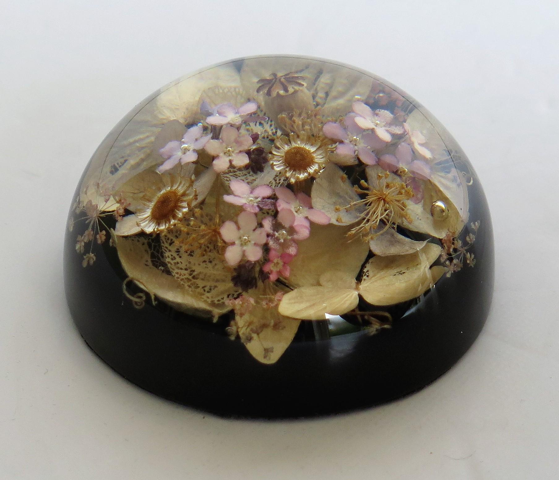 Handmade Paperweight with Real Wild Flowers by Sarah Rogers, English circa 1970s 1