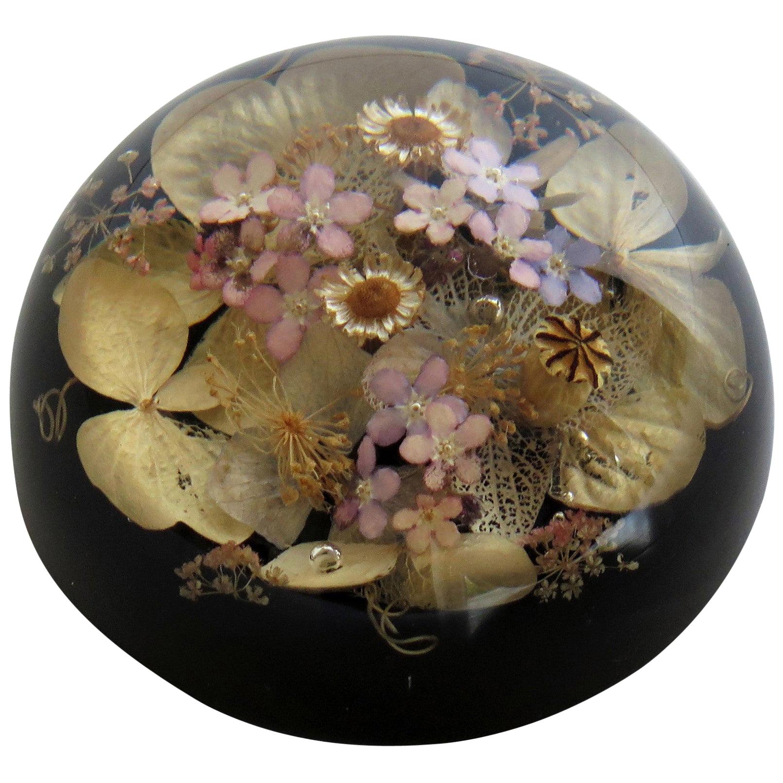 Handmade Paperweight with Real Wild Flowers by Sarah Rogers, English circa 1970s