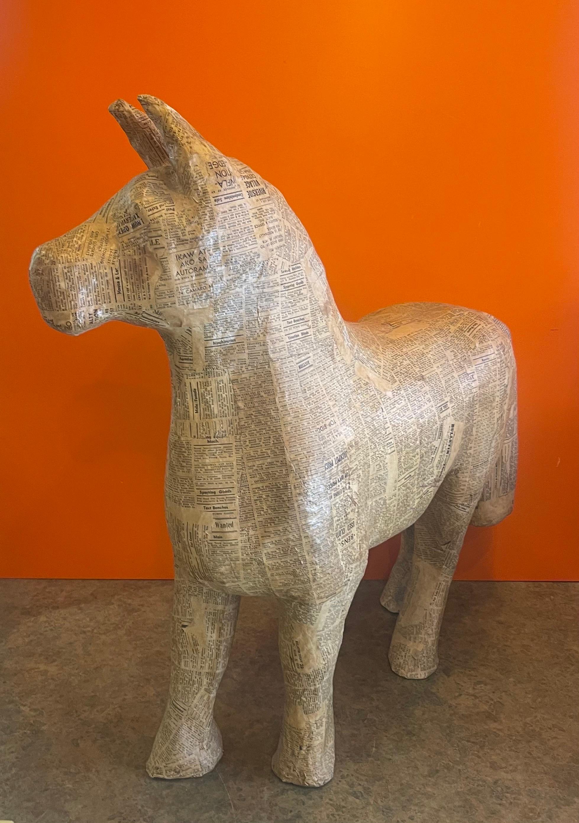 Hand-Crafted Handmade Papier Mâché Horse Sculpture For Sale