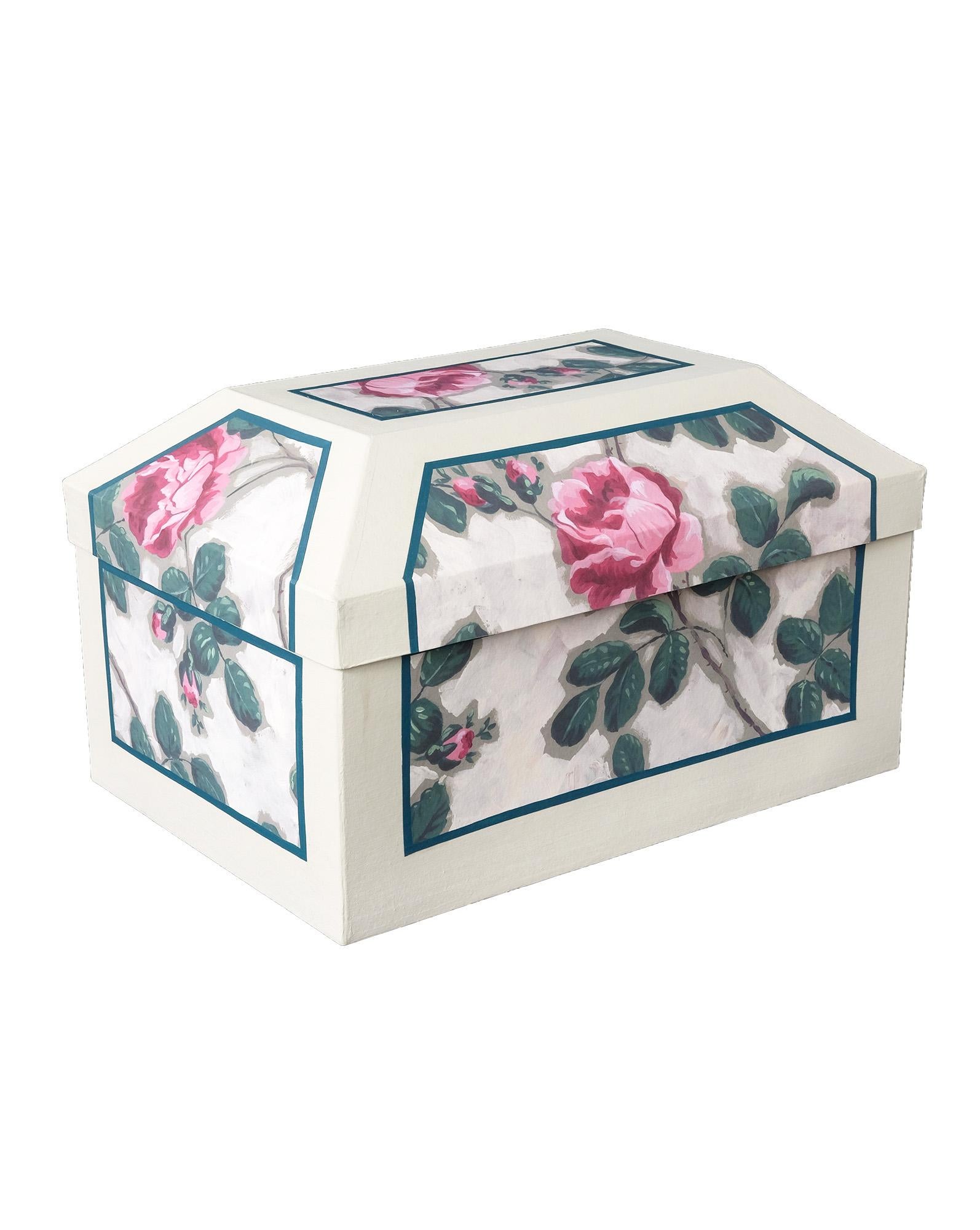 Papier-mâché storage box - decorated with hand printed paper with 