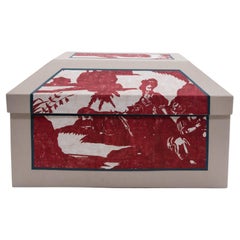 Handmade Papier-mâché Wedding Box - Made in France - Red Toile de Jouy print
