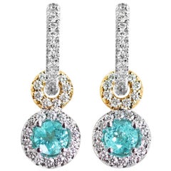 Handmade Paraiba Tourmaline White Diamond Halo Charm Earrings