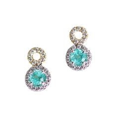 Handmade Paraiba Tourmaline White Diamond Halo Earrings Charms