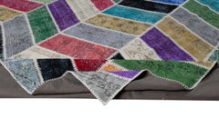 Bespoke Vibrant Chevron Patchwork Rug, Handmade from Vintage Turkish Carpets