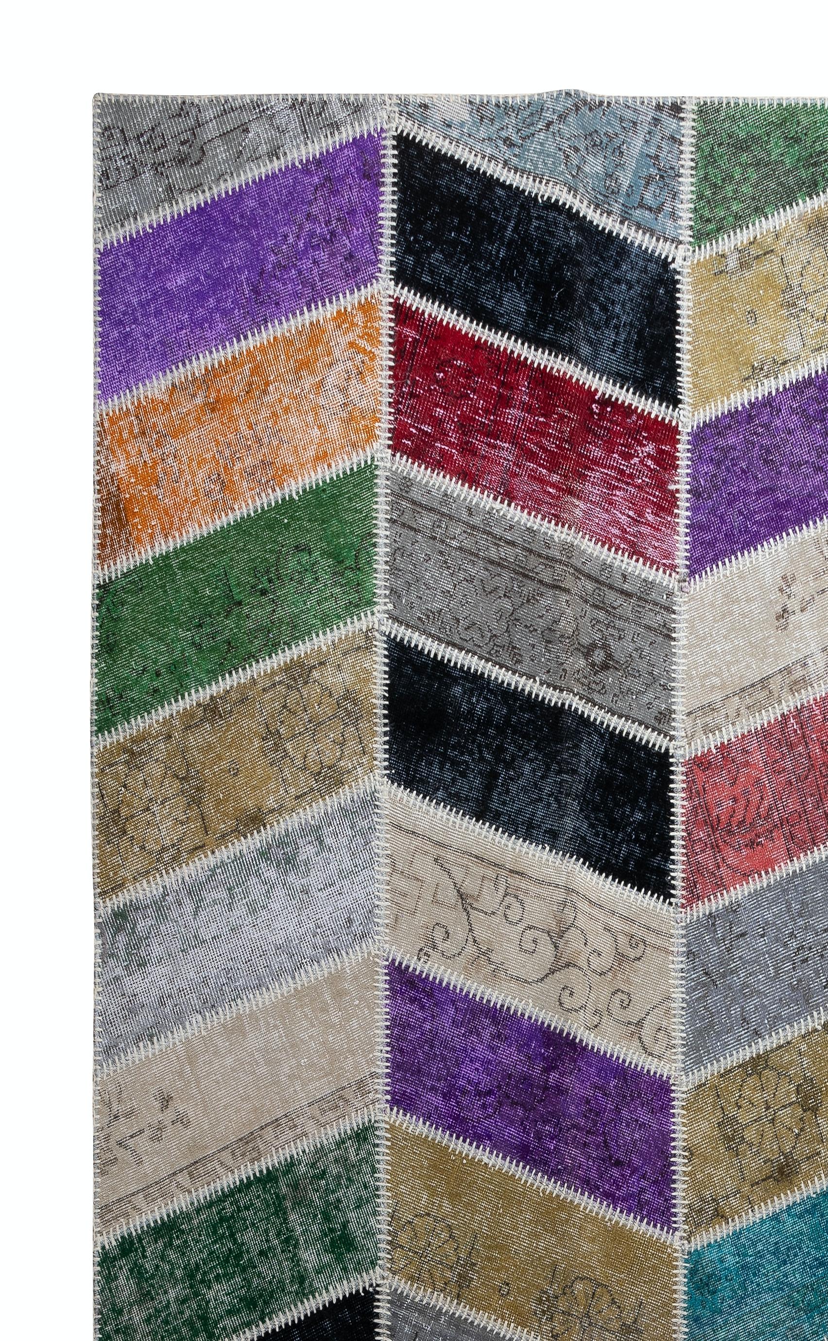 Turkish Vibrant Handmade Patchwork Rug. Modern Look Colorful Carpet. Custom Options Ava. For Sale