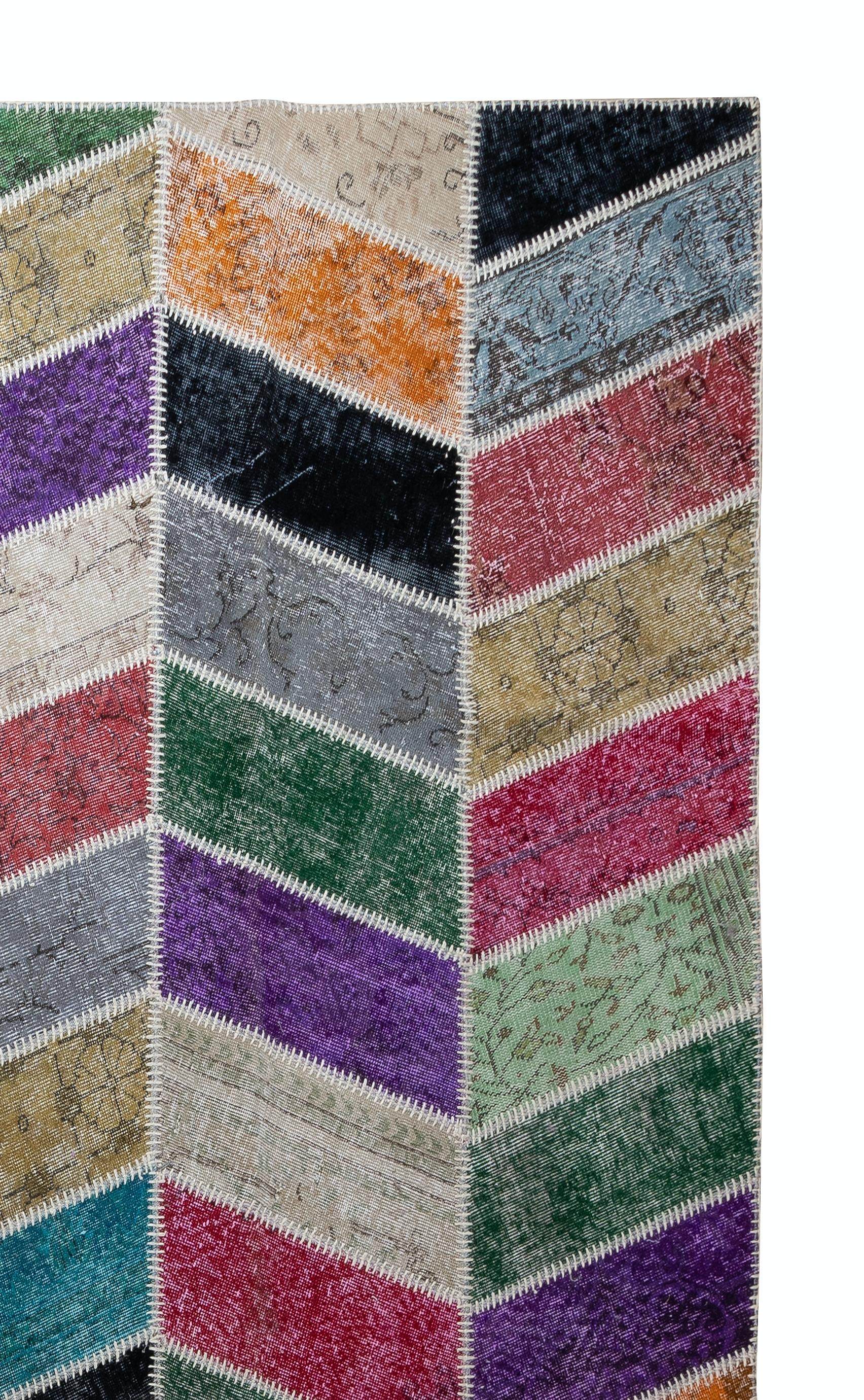 Hand-Knotted Vibrant Handmade Patchwork Rug. Modern Look Colorful Carpet. Custom Options Ava. For Sale