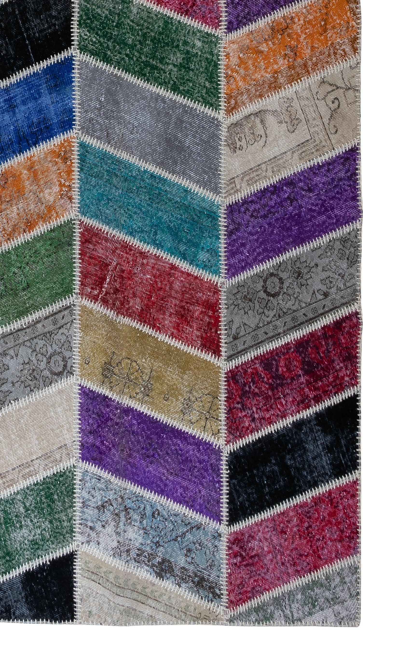 Contemporary Vibrant Handmade Patchwork Rug. Modern Look Colorful Carpet. Custom Options Ava. For Sale