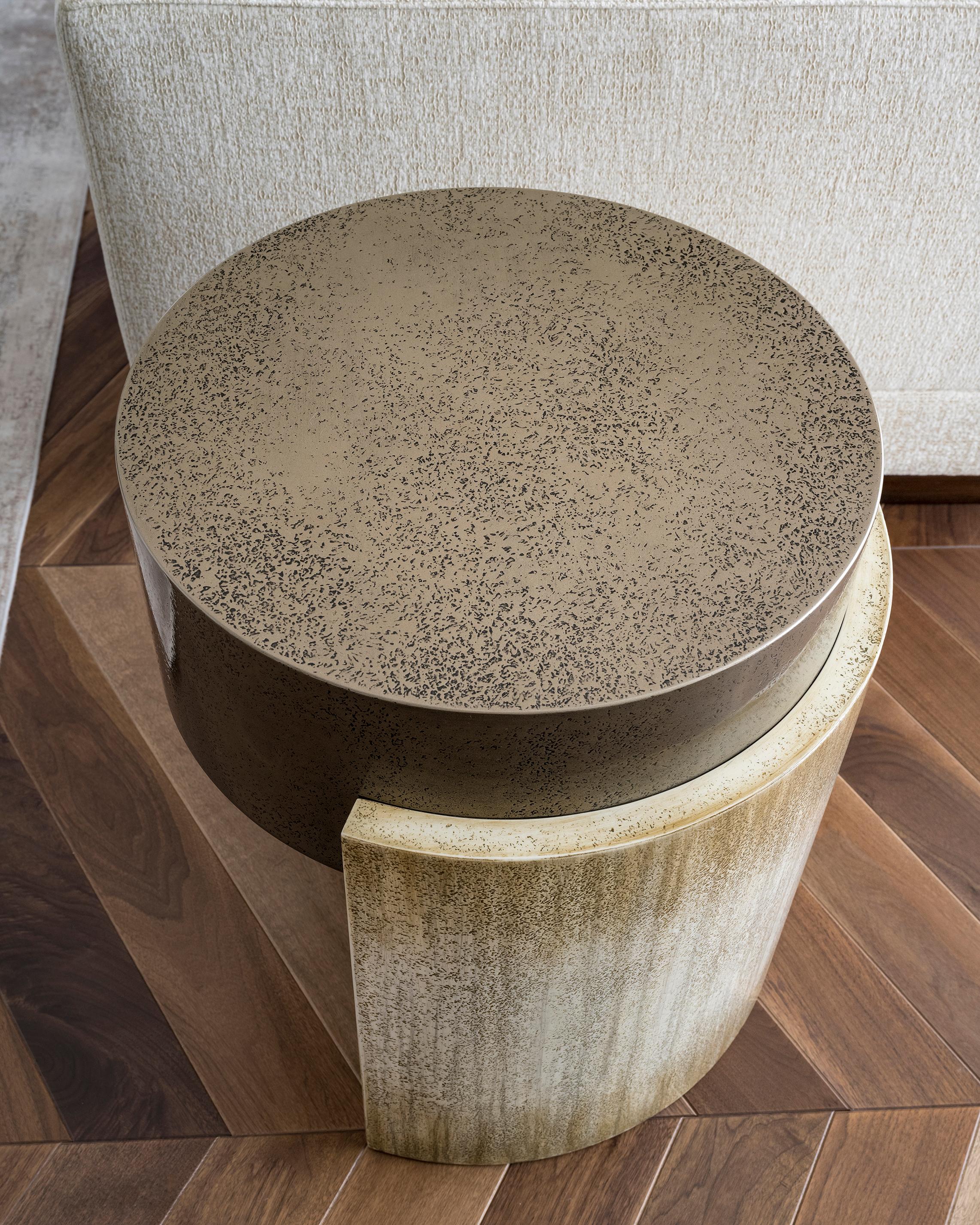 Contemporary Side Table, Handmade Textured Lacquered Wood For Sale