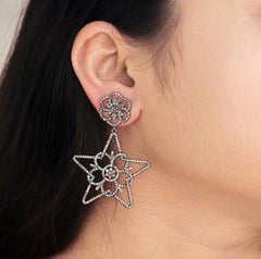 Handmade Pave Diamond Star Earring 925 Silver Drop Earring Christmas Jewelry.
