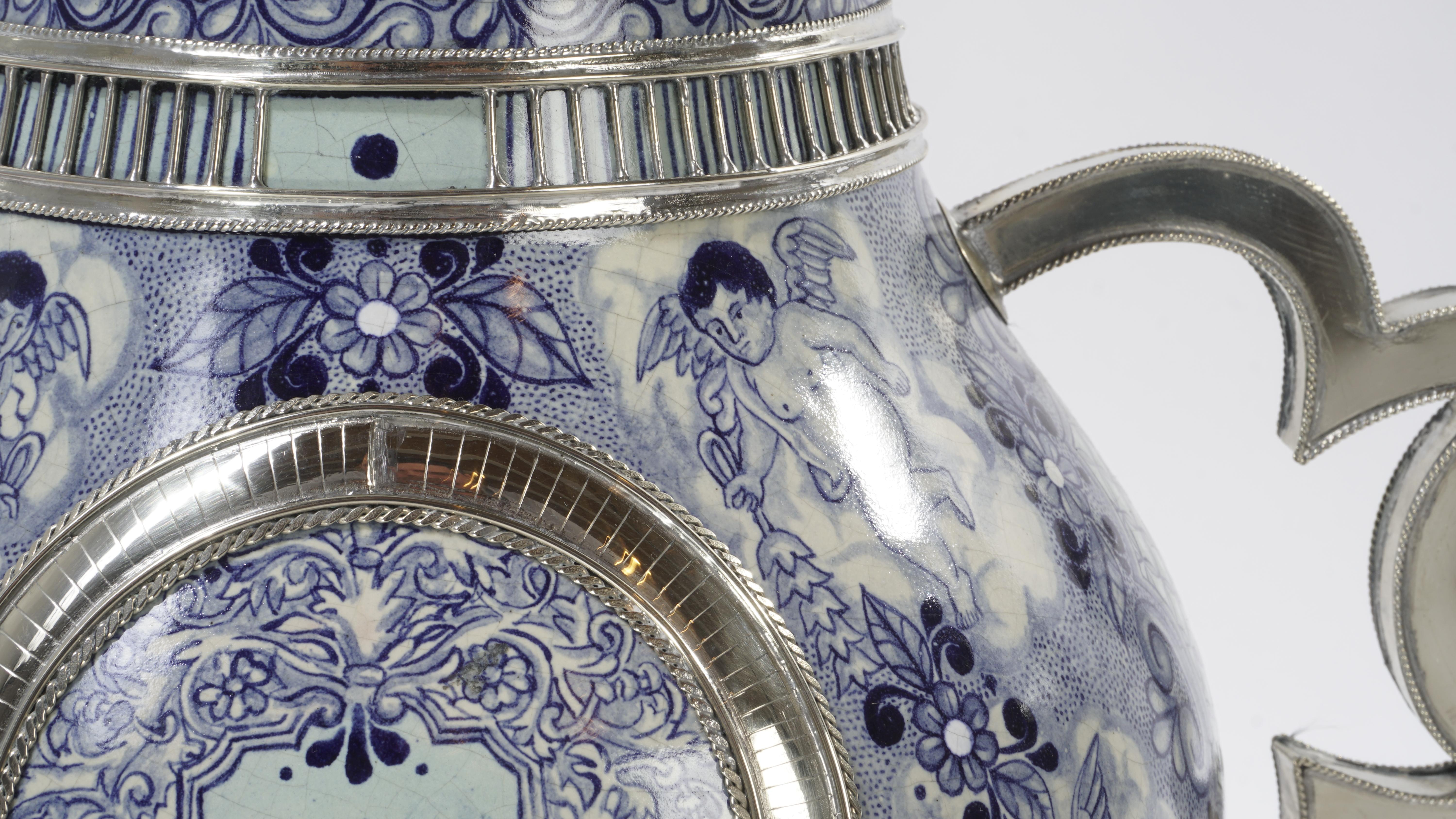 Handmade Pax Cherubs Jar, Ceramic and White Metal ‘Alpaca’, One of a Kind (Mexikanisch)