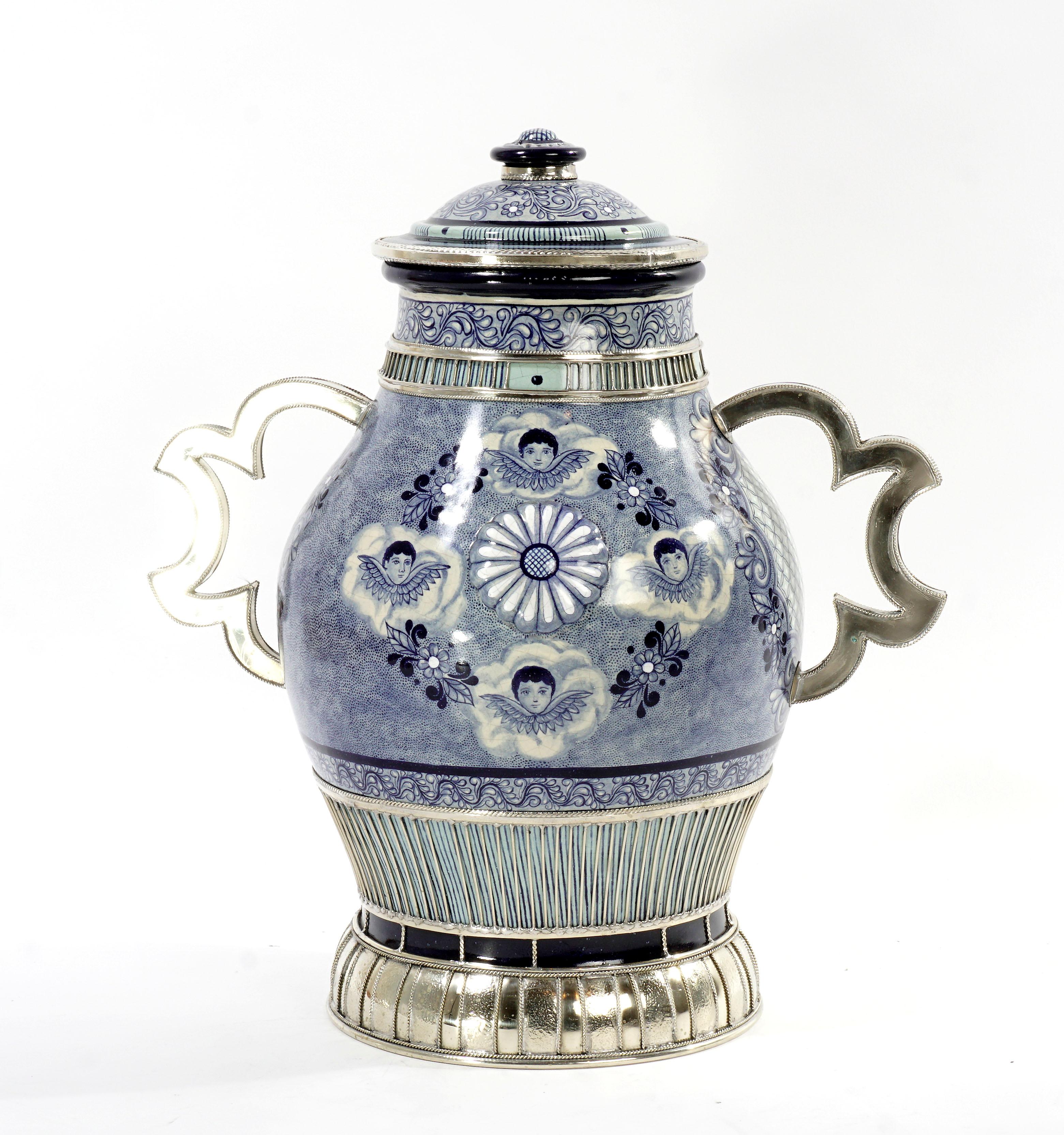 Handmade Pax Cherubs Jar, Ceramic and White Metal ‘Alpaca’, One of a Kind 1