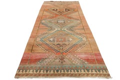 Handmade Peach Turkish Kars Vintage  Wool Rug With a Tribal Design
