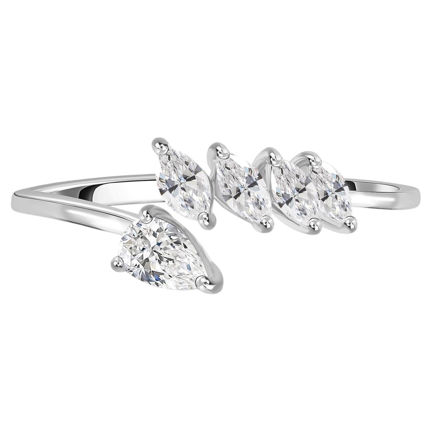 Echter 0,37-Karat-Diamant in Birnenform, SI/H, Statement-Ring aus 18-karätigem Weißgold, edler Schmuck