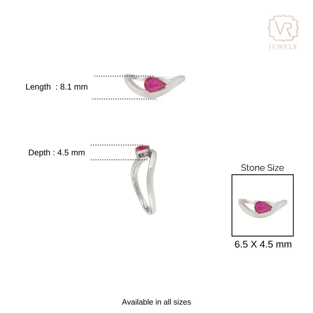 Im Angebot: Handgefertigter birnenförmiger natürlicher Rubinwellenring aus 14K Weißgold Weihnachtsgeschenk () 10