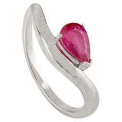 Handmade Pear Shaped Natural Ruby Wave Ring in 14K White Gold Christmas Gift